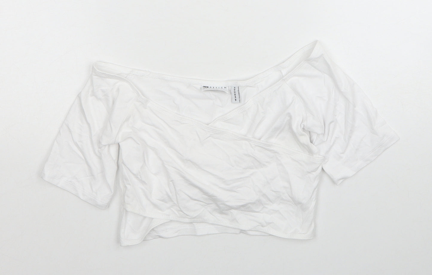 ASOS Womens White Viscose Cropped T-Shirt Size 4 Boat Neck