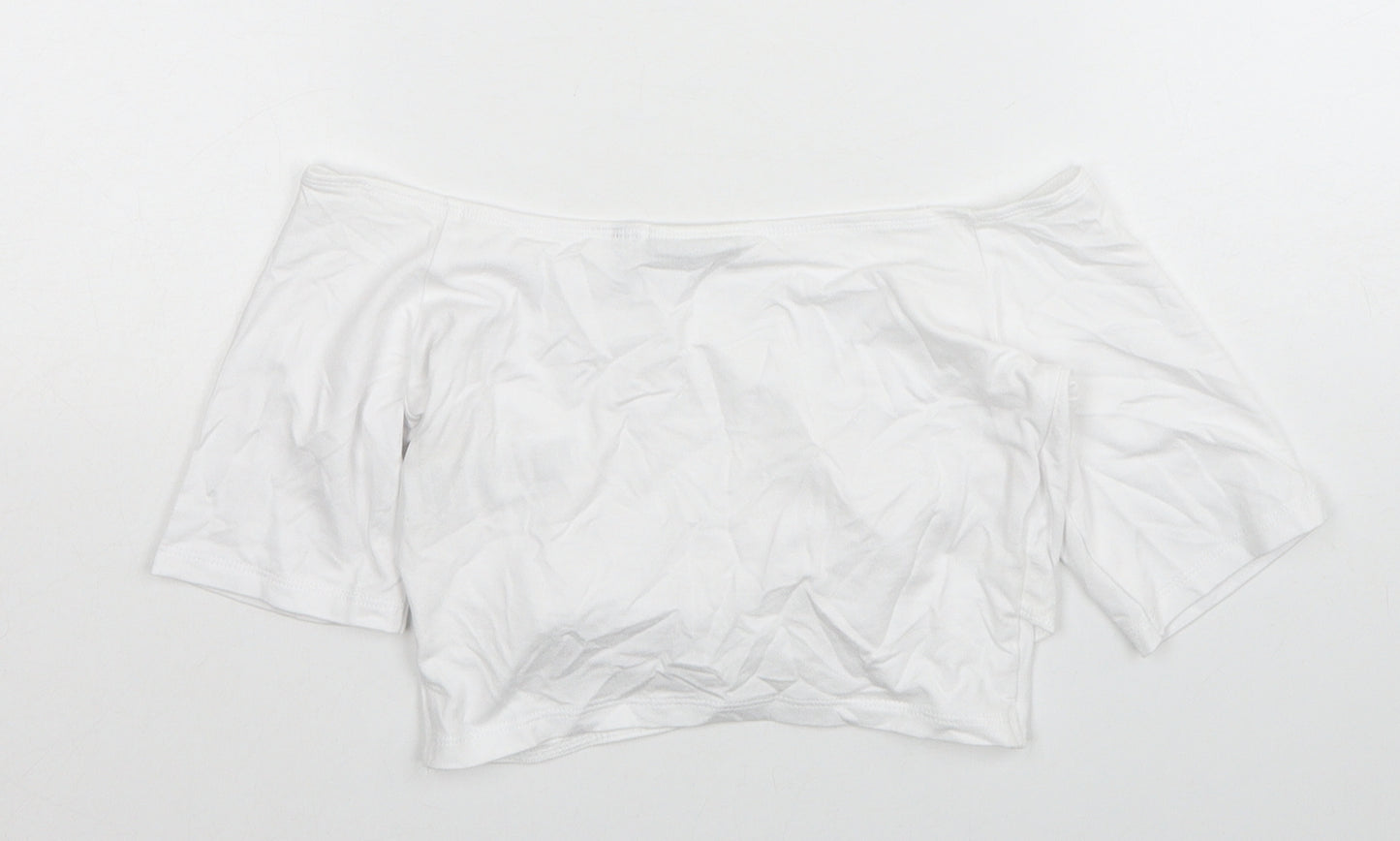 ASOS Womens White Viscose Cropped T-Shirt Size 4 Boat Neck