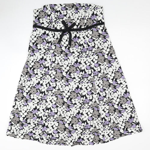 F&F Womens Multicoloured Floral Cotton Trapeze & Swing Size 16 Off the Shoulder Zip