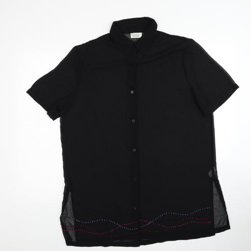 Resort Womens Black Polyester Basic Button-Up Size 14 Collared
