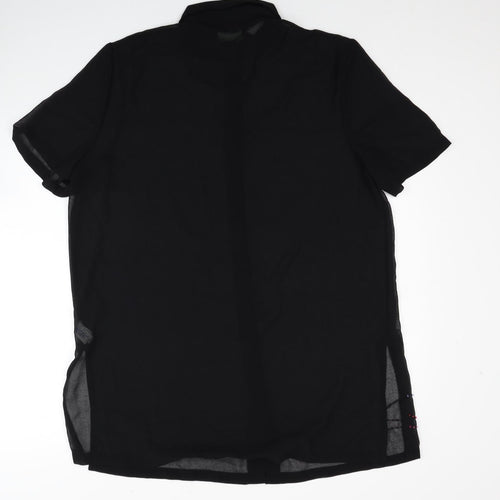 Resort Womens Black Polyester Basic Button-Up Size 14 Collared