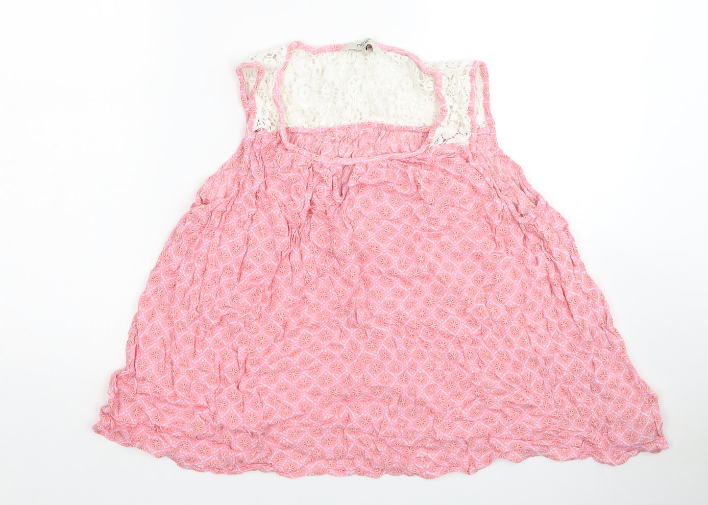 NEXT Womens Pink Geometric Viscose Basic Tank Size 16 Round Neck - Lace Detail