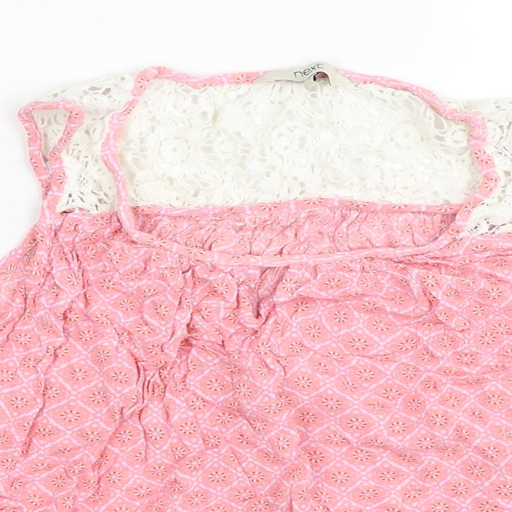 NEXT Womens Pink Geometric Viscose Basic Tank Size 16 Round Neck - Lace Detail