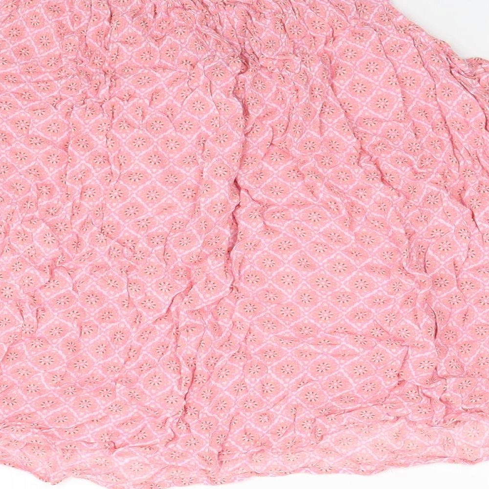 NEXT Womens Pink Geometric Viscose Basic Tank Size 16 Round Neck - Lace Detail