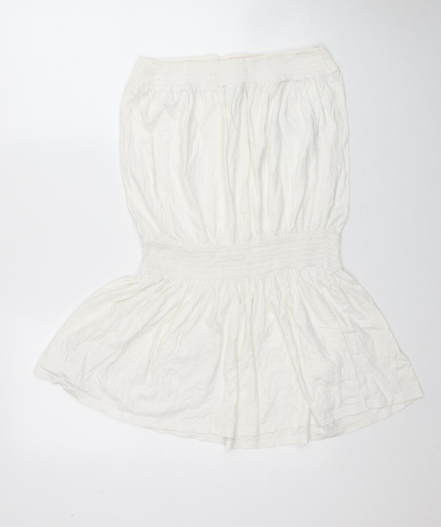 NEXT Womens White Cotton Mini Size 16 Off the Shoulder Pullover - Shirred Waist