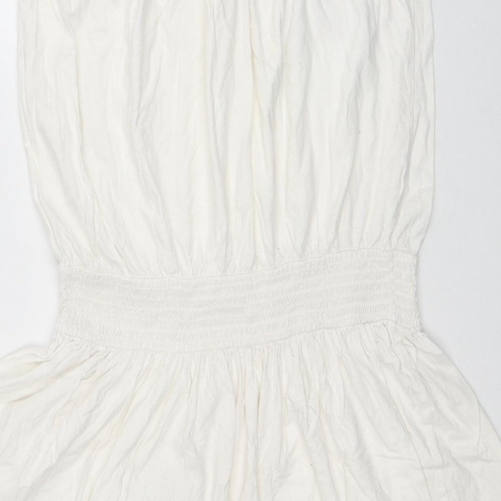 NEXT Womens White Cotton Mini Size 16 Off the Shoulder Pullover - Shirred Waist