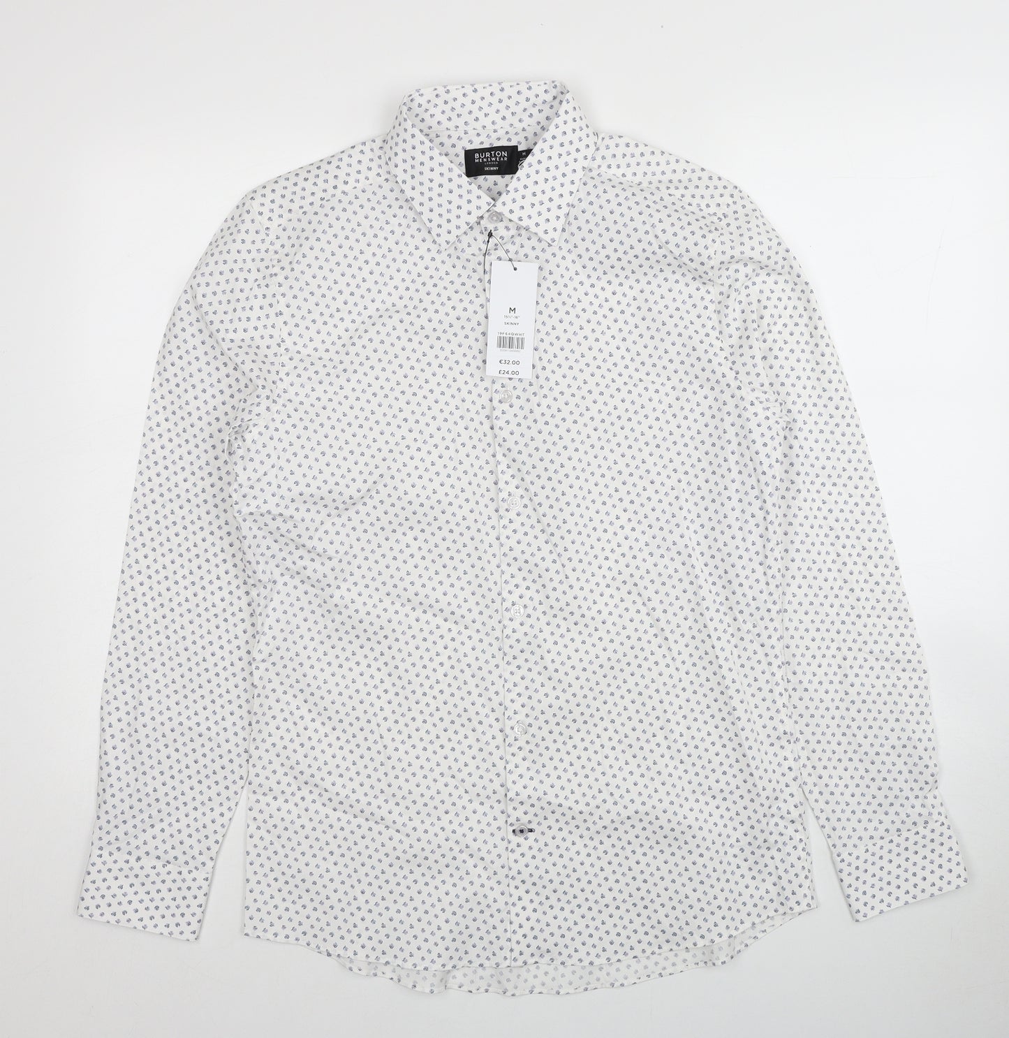 Burton Mens White Floral Cotton Dress Shirt Size M Collared Button