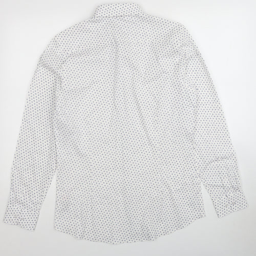 Burton Mens White Floral Cotton Dress Shirt Size M Collared Button
