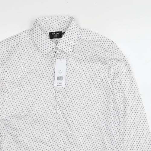 Burton Mens White Floral Cotton Dress Shirt Size M Collared Button