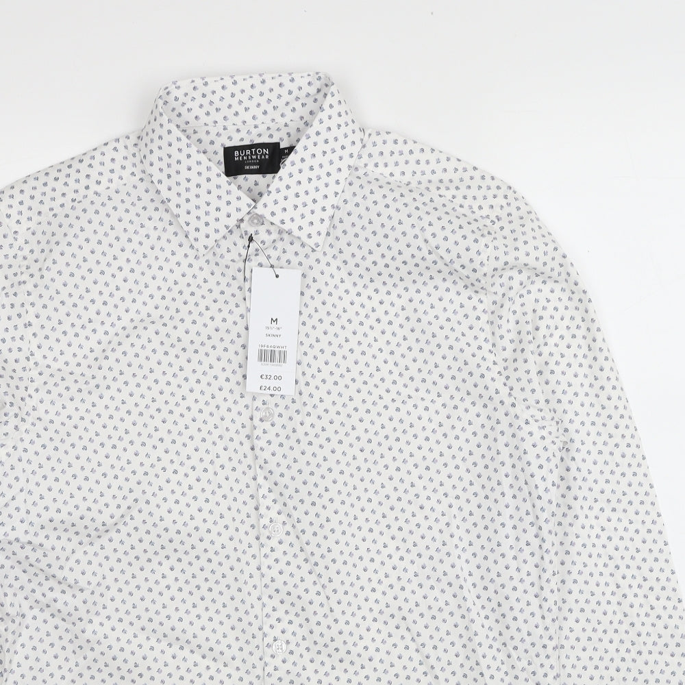 Burton Mens White Floral Cotton Dress Shirt Size M Collared Button