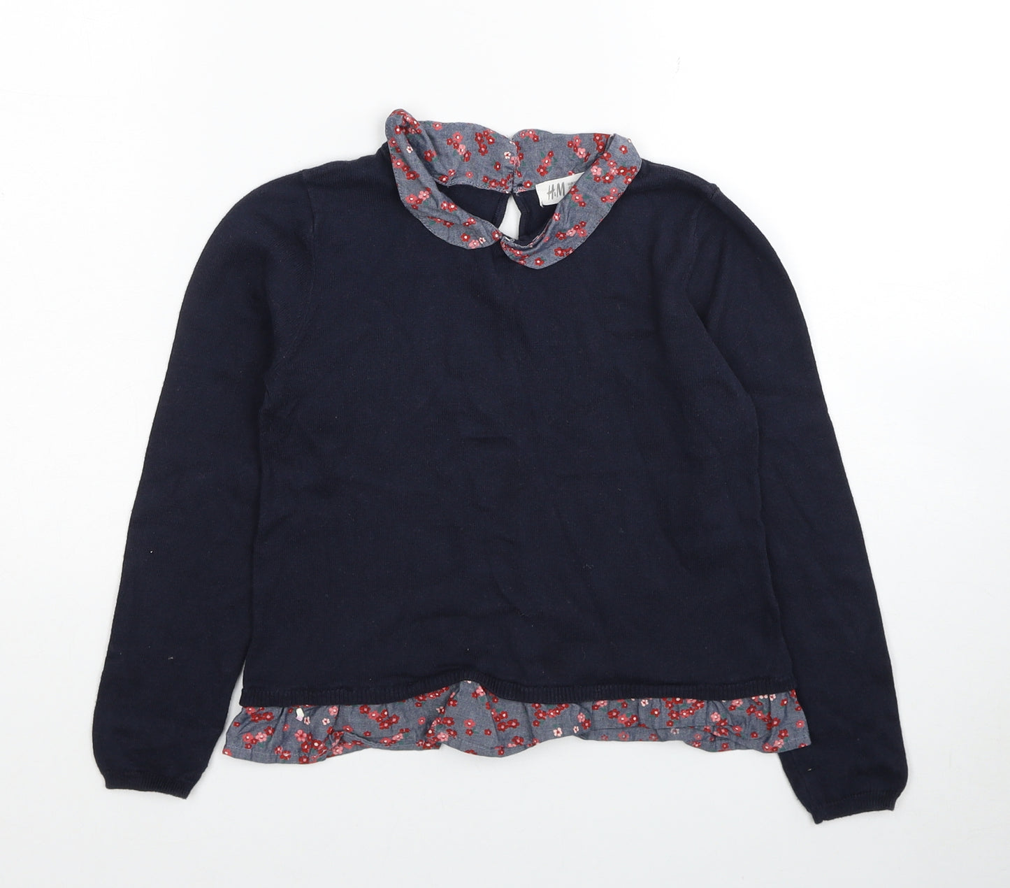 H&M Girls Blue Collared Cotton Pullover Jumper Size 6-7 Years Pullover - Age 6-8
