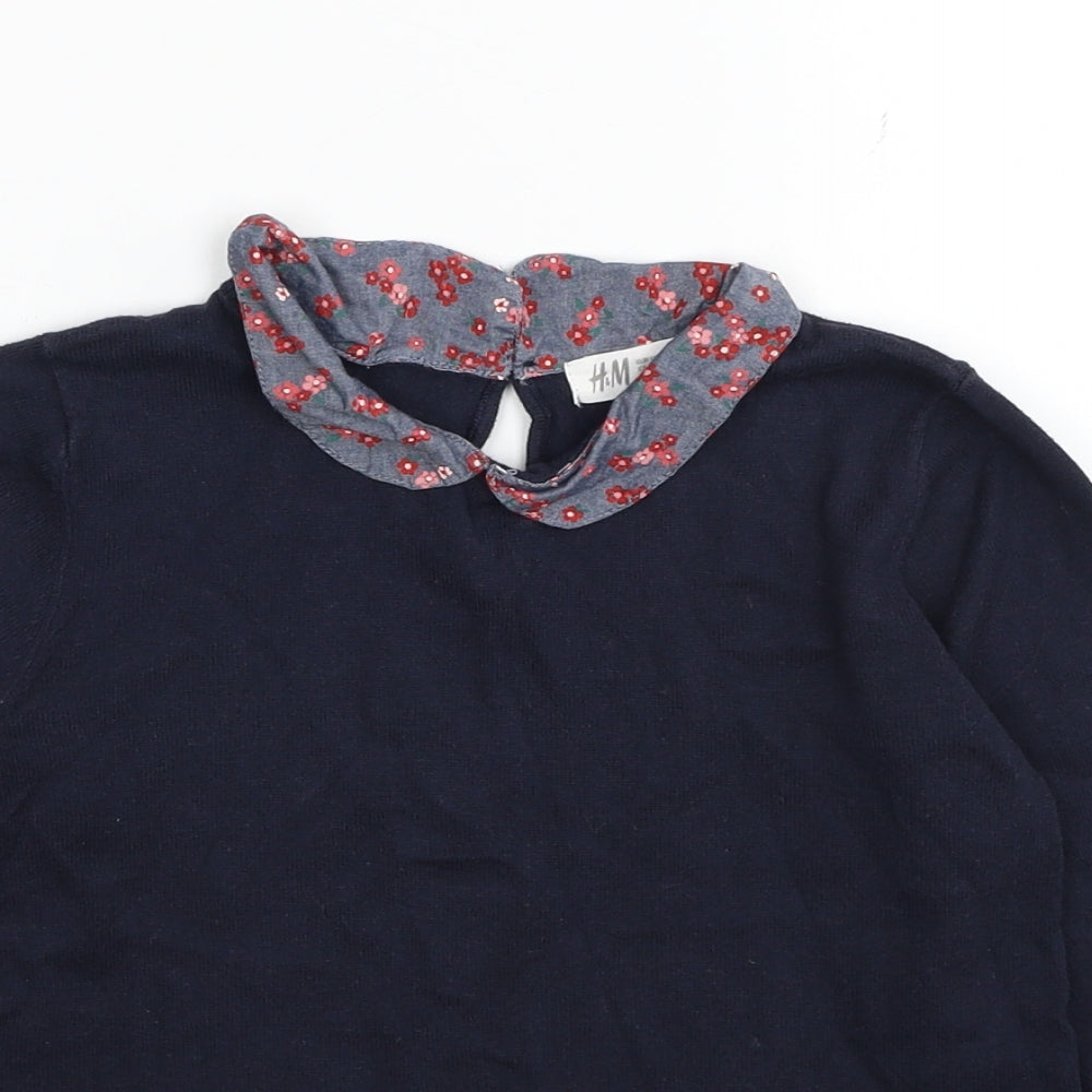 H&M Girls Blue Collared Cotton Pullover Jumper Size 6-7 Years Pullover - Age 6-8