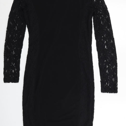 Savoir Womens Black Polyester Bodycon Size 10 Cowl Neck Pullover - Lace Sleeves