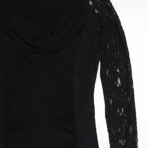 Savoir Womens Black Polyester Bodycon Size 10 Cowl Neck Pullover - Lace Sleeves