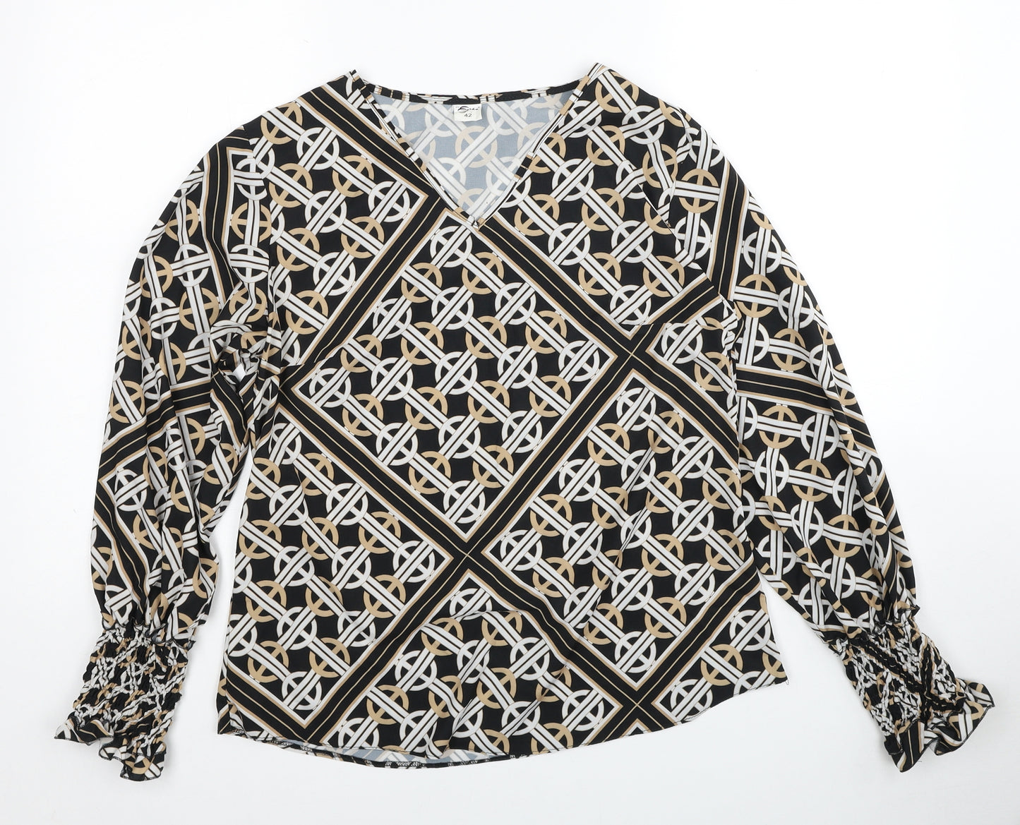 Zelda Womens Multicoloured Geometric Polyester Basic Blouse Size 14 V-Neck
