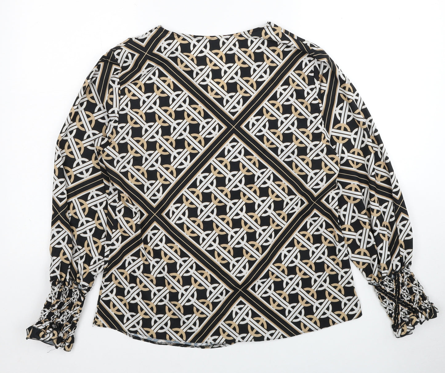 Zelda Womens Multicoloured Geometric Polyester Basic Blouse Size 14 V-Neck