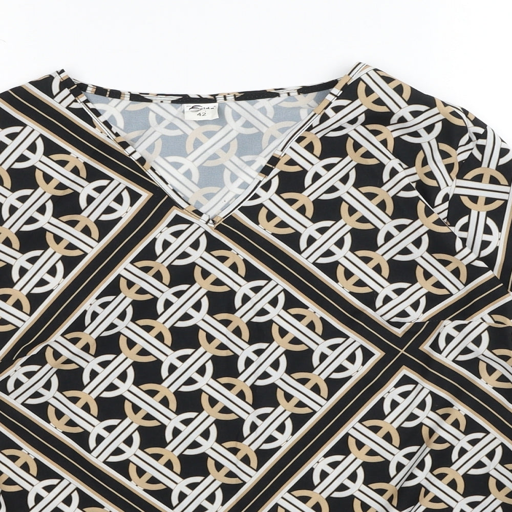 Zelda Womens Multicoloured Geometric Polyester Basic Blouse Size 14 V-Neck