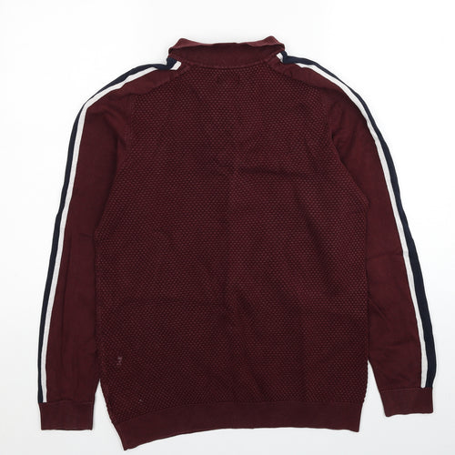 NEXT Mens Red Collared Cotton Pullover Jumper Size M Long Sleeve - Sleeve Stripe Detail