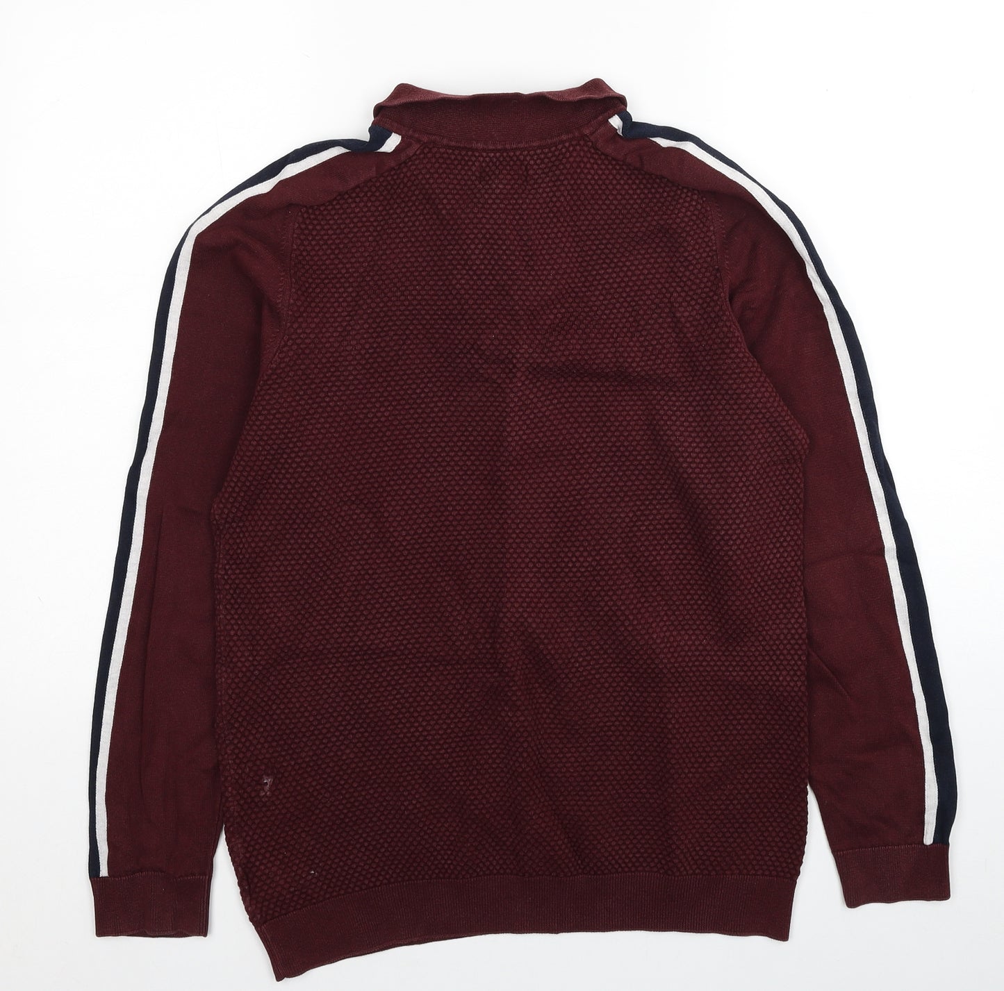 NEXT Mens Red Collared Cotton Pullover Jumper Size M Long Sleeve - Sleeve Stripe Detail