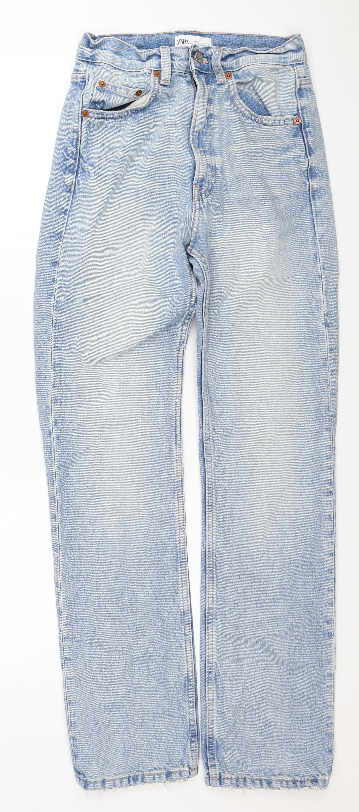 Zara Womens Blue Cotton Straight Jeans Size 4XL Regular Zip