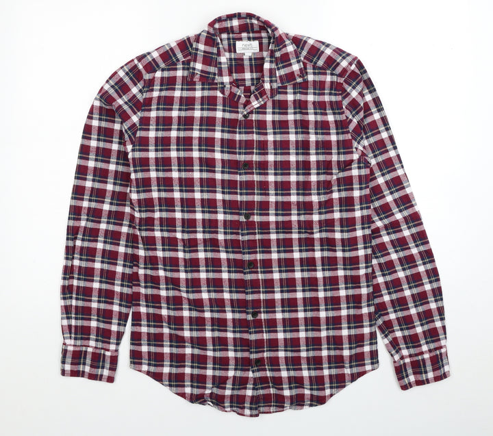 NEXT Mens Red Plaid Cotton Button-Up Size XS Collared Button