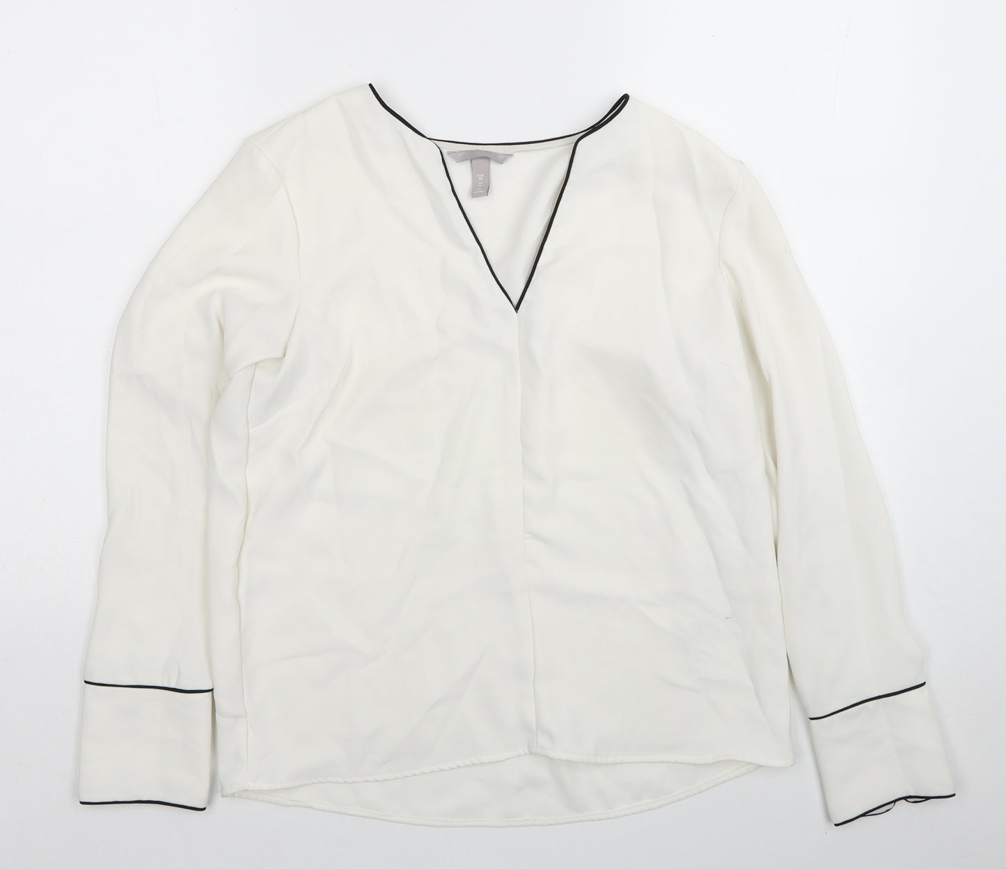 H&M Womens White Polyester Basic Blouse Size 10 V-Neck