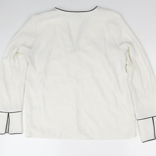 H&M Womens White Polyester Basic Blouse Size 10 V-Neck