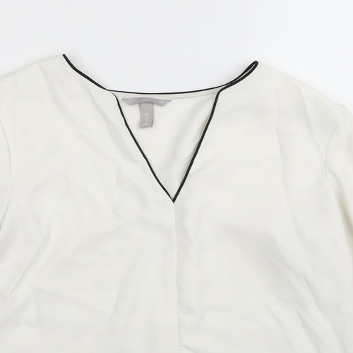 H&M Womens White Polyester Basic Blouse Size 10 V-Neck