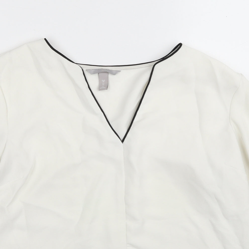 H&M Womens White Polyester Basic Blouse Size 10 V-Neck