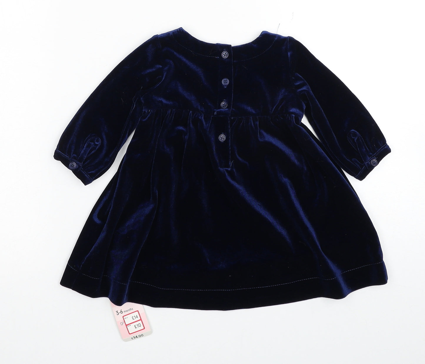 Mothercare Girls Blue Polyester A-Line Size 3-6 Months Round Neck Button