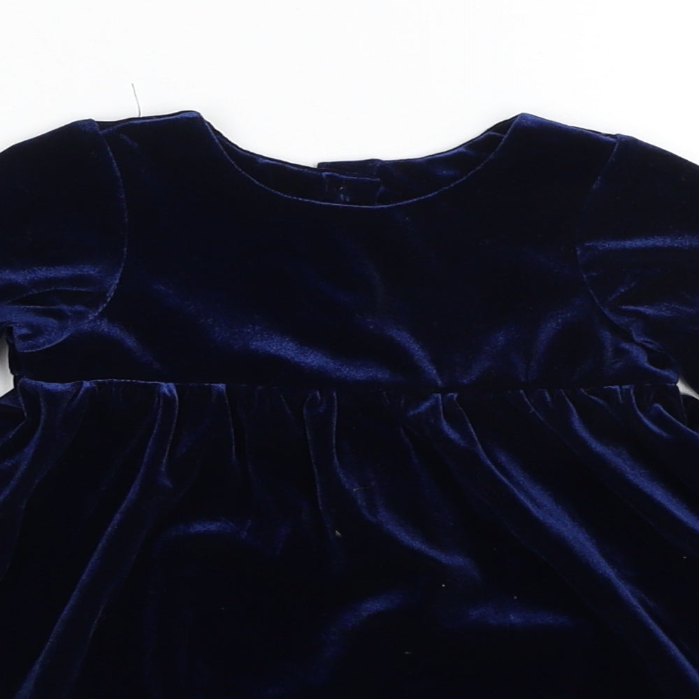 Mothercare Girls Blue Polyester A-Line Size 3-6 Months Round Neck Button