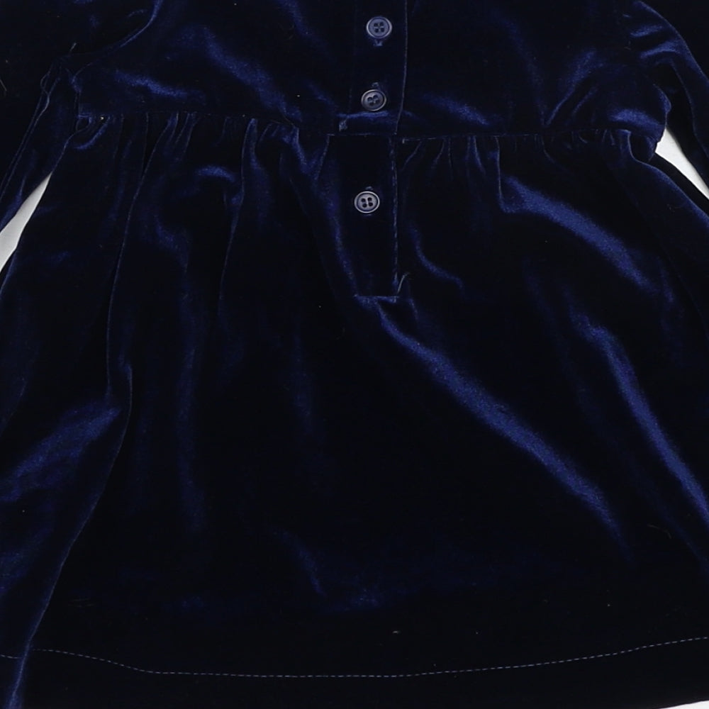 Mothercare Girls Blue Polyester A-Line Size 3-6 Months Round Neck Button