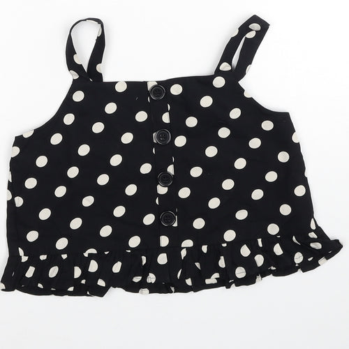 George Girls Black Polka Dot Viscose Basic Blouse Size 9-10 Years Sweetheart Pullover