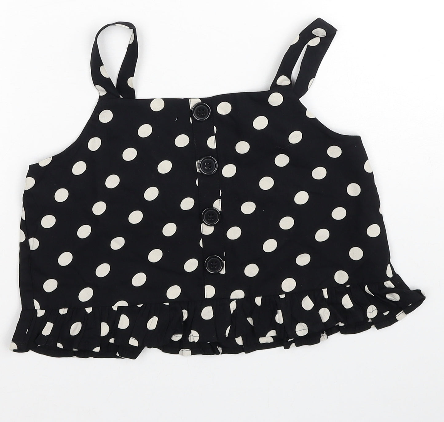 George Girls Black Polka Dot Viscose Basic Blouse Size 9-10 Years Sweetheart Pullover