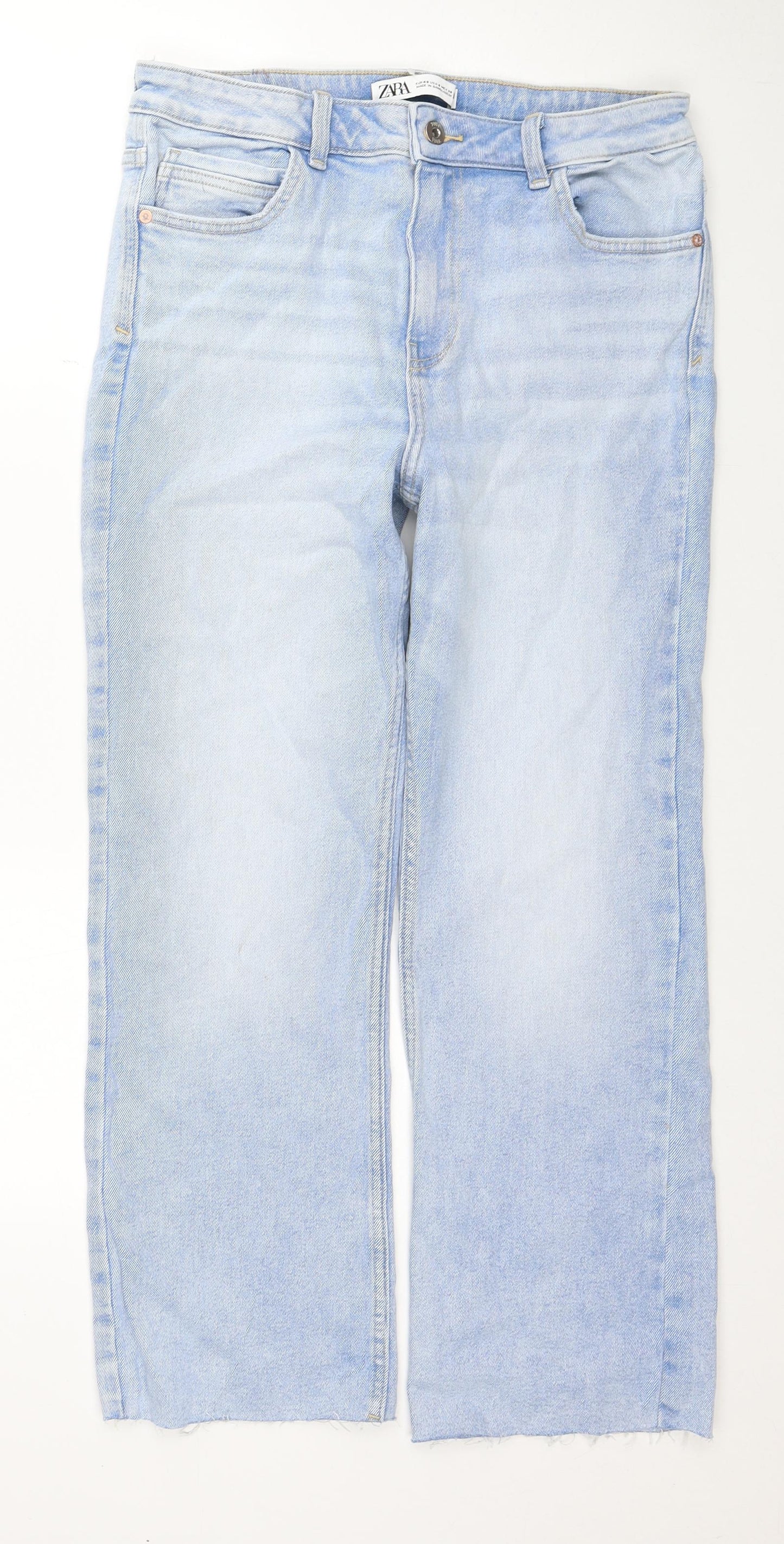 Zara Womens Blue Cotton Straight Jeans Size 12 Regular Zip