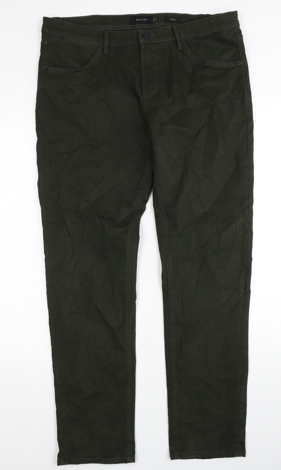 Massimo Dutti Mens Green Cotton Straight Jeans Size 34 in Regular Zip