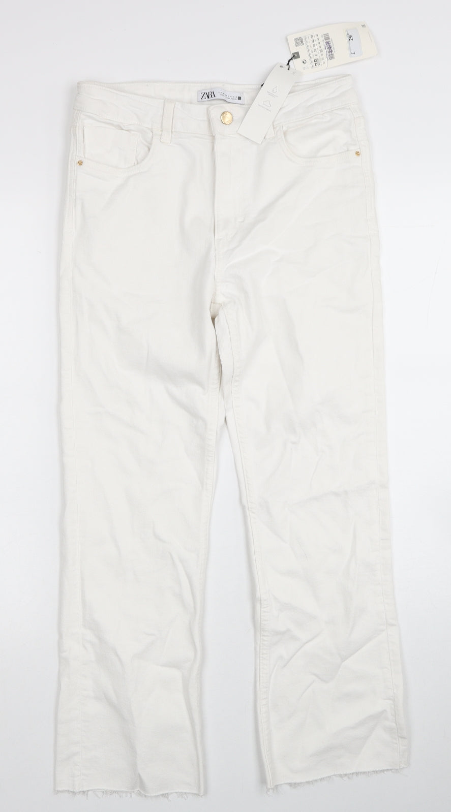 Zara Womens White Cotton Straight Jeans Size 10 Regular Zip