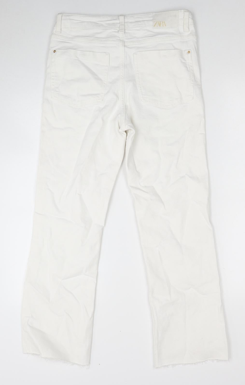 Zara Womens White Cotton Straight Jeans Size 10 Regular Zip