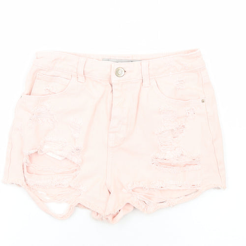 Primark Womens Pink Cotton Cut-Off Shorts Size 6 Regular Zip