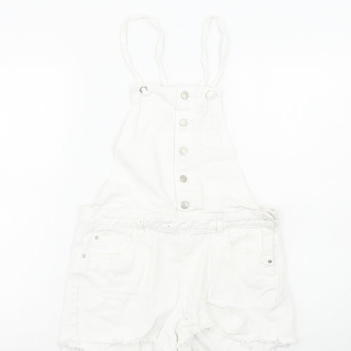 Primark Womens White Cotton Dungaree One-Piece Size 8 Button