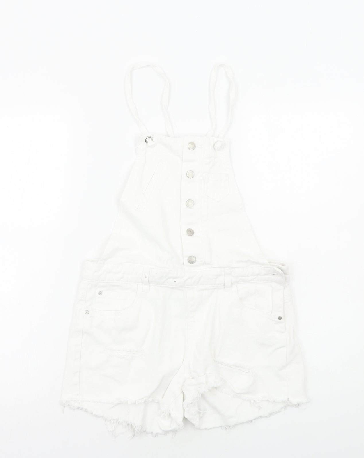 Primark Womens White Cotton Dungaree One-Piece Size 8 Button