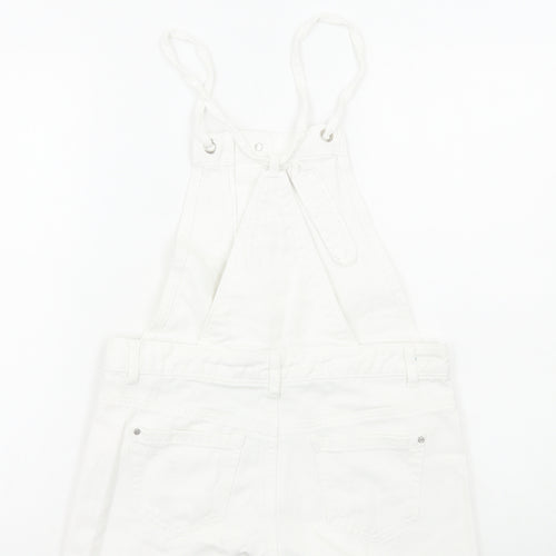Primark Womens White Cotton Dungaree One-Piece Size 8 Button