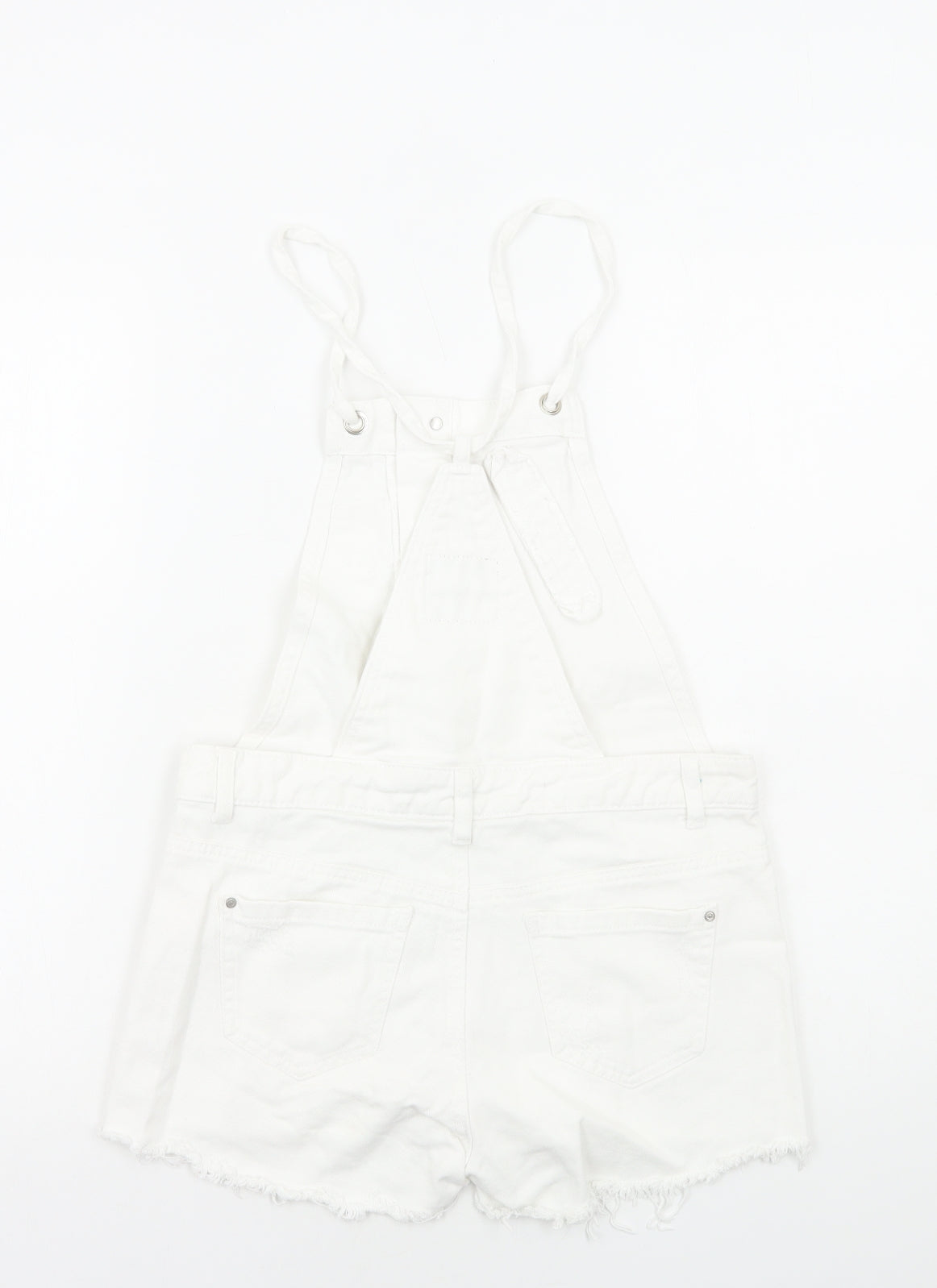 Primark Womens White Cotton Dungaree One-Piece Size 8 Button