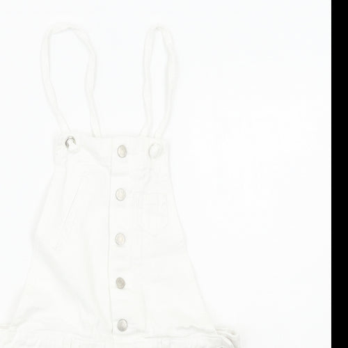 Primark Womens White Cotton Dungaree One-Piece Size 8 Button