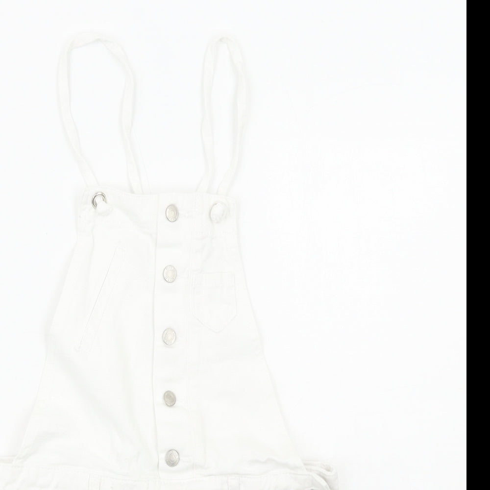 Primark Womens White Cotton Dungaree One-Piece Size 8 Button