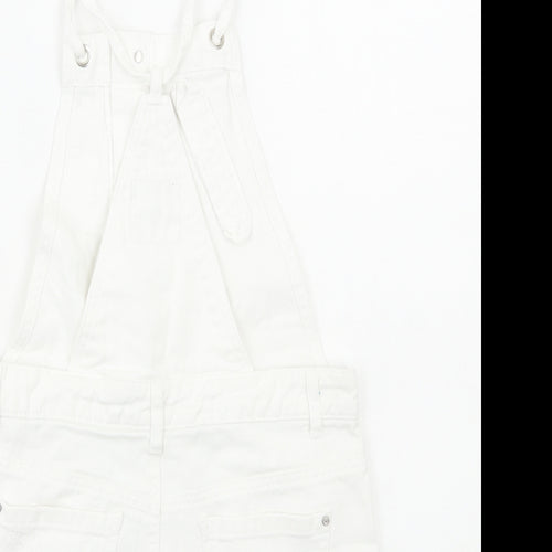 Primark Womens White Cotton Dungaree One-Piece Size 8 Button