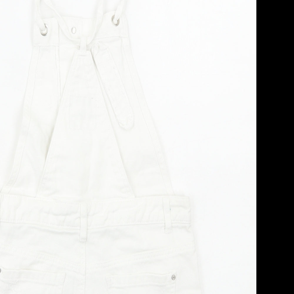 Primark Womens White Cotton Dungaree One-Piece Size 8 Button
