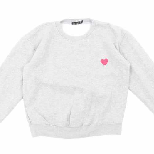 Boohoo Womens Grey Cotton Pullover Sweatshirt Size 6 Pullover - Love Heart