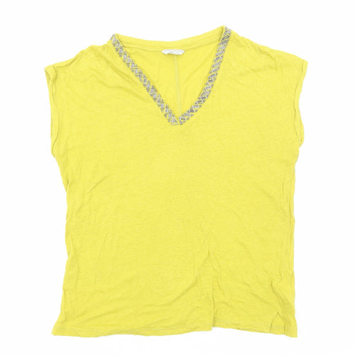 Monsoon Womens Yellow Viscose Basic T-Shirt Size S V-Neck