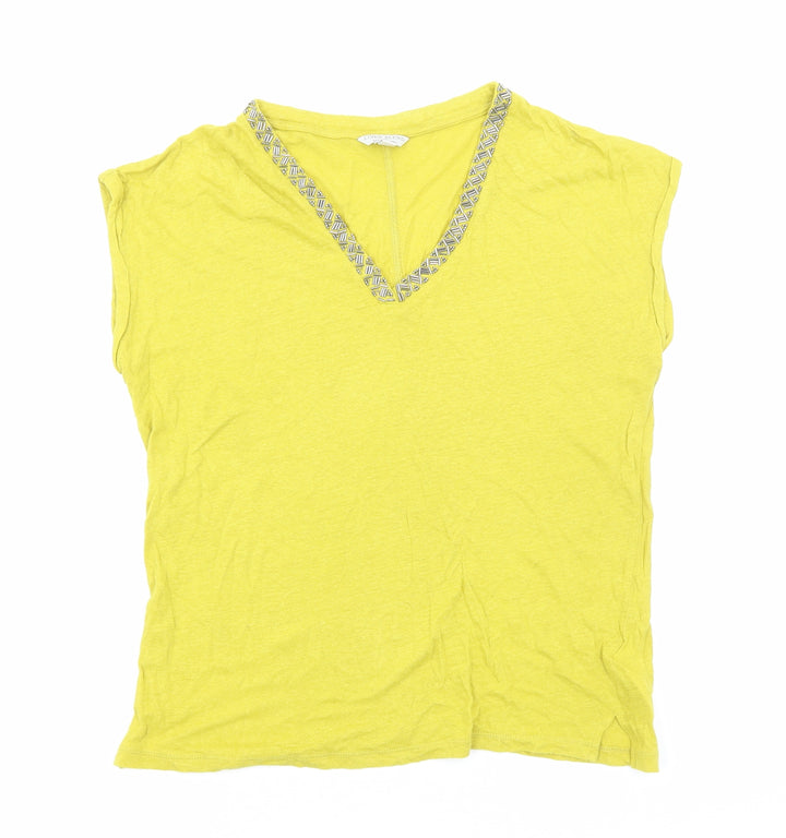 Monsoon Womens Yellow Viscose Basic T-Shirt Size S V-Neck